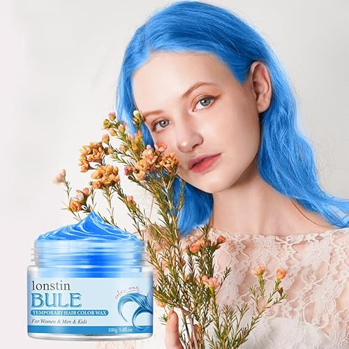 lonstin Purple Hair Colour Wax for Kids & Adults Temporary Hair Dye Wax 100g Wash Out, Non-Sticky Clay Mud Cream for Parties, Cosplay & Daily Fun (blue, blue)