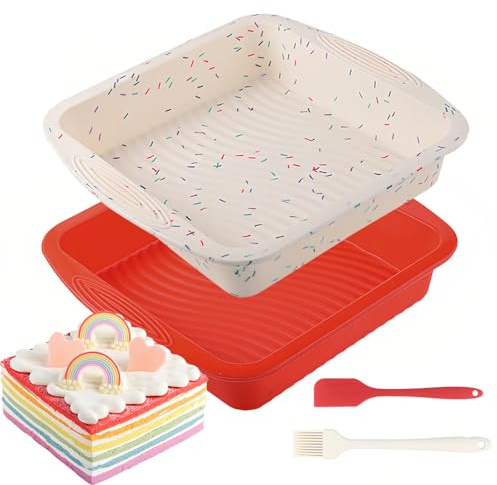 Annewbin Silikon Backform Eckig,2-Teiliges Silikon Set mit Spatel – Spülmaschinenfest & Ofenfest für Brownies und Brot