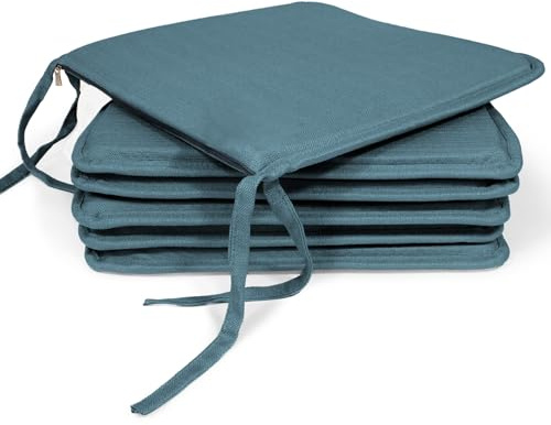 MANEMI Pack 6 Cojines para Silla 40x40x2cm - Cojín Decorativo con Textura de Bambú para Silla, Sofá o Comedor - Juego de Cojines de Asiento Estilo Rústico y Transpirable con Cintas de Sujeción,