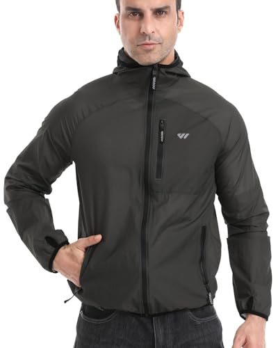 Wulibike Windbreaker Herren Fahrrad Windjacke Ultraleicht Packbare Softshell Fahrradjacke Sommer Laufjacke Unisex Schwarz A6=L