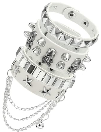 sourcing map Rock Punk Studded Leather Bracelet Set, Goth Spiked Cuff Wristband Adjustable Bracelets for Halloween Party Favors Emo Grunge Accessories