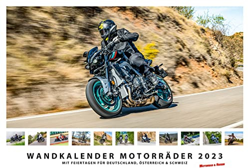 Foto-Wandkalender Motorräder 2023 A3 quer mit Feiertagen für Deutschland, Östereich und die Schweiz - Mit Platz für Notizen