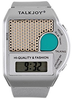 TalkJoy Sprechende Armbanduhr Silber Uhr Wecker Ansage Uhrzeit auf Knopfdruck Blindenuhr Demenzuhr Seniorenuhr Sehbehinderung Sehschwäche Digitale Alltagshilfe Sprachgestützte Geschenk