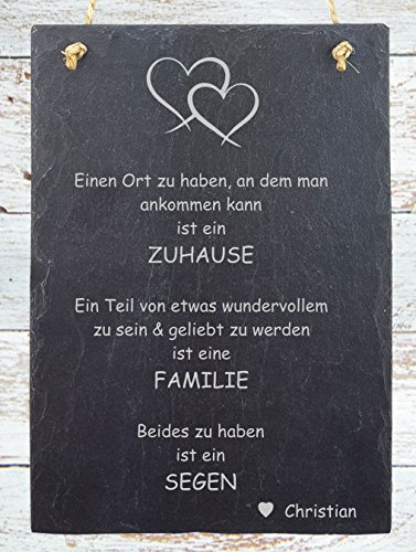 laser-diele - Spruchtafel aus Schiefer mit Gravur - Personalisiertes Türschild - Schiefertafel Küche - Türschild Schiefer als Geschenk - Geburtstagsgeschenke - 200x300 mm - Herzen