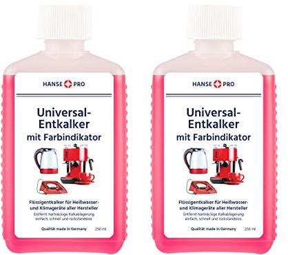 HANSE PRO Entkalker mit Farbindikator, 2 x 250 ml I Flüssig-Entkalker I Universal-Entkalker I Kalklöser I für Kaffeevollautomaten, Kaffee-Maschinen, Wasserkocher, Bügeleisen, Kaffee-Padmaschinen