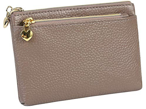 Women's Genuine Leather Coin Purse Zipper Pocket Size Pouch Change Wallet, Grey Purple