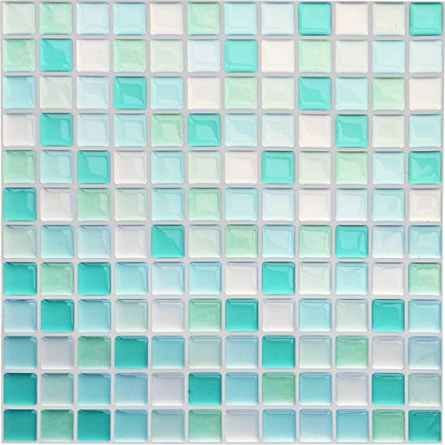 Yoillione Mattonelle Mosaico Piastrelle Cucina Azzurro, Autoadesivo Mosaico Adesivo 3d Mattonelle Adesive Bagno Piastrelle Adesive da Parete, Impermeabile Vinile Paraschizzi Cucina 4 Pezz