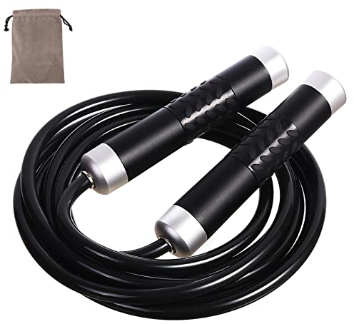 Gaoykai Gewichts-Springseil für Damen und Herren, Training, Cardio-Boxen, Crossfit, verstellbares PVC-Seil, Kugellager, Aluminiumgriff, Fitness, Springseil (schwarz)