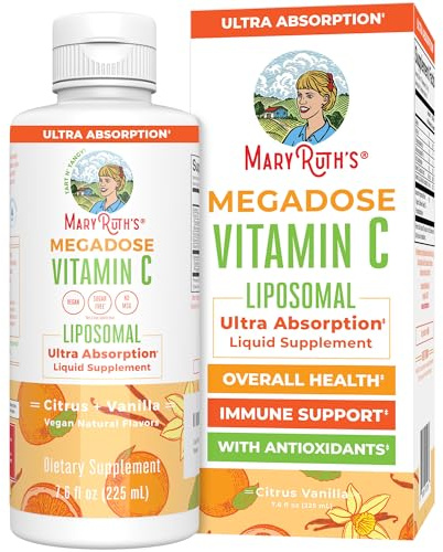 MaryRuth's Megadose Liquid Vitamin C Liposomal | 500 mg Per Serving | Ultra Absorption | Immunity | Antioxidant Support | Collagen Formation | Vegan | Gluten Free | Sugar Free | 7.6 Oz | 30 Servings