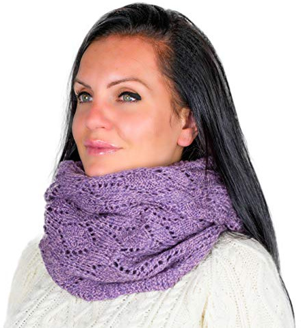 WEST COAST KNITWEAR Damen 100% feine Merinowolle Strickschal Loop Schal Schlauchschal Warm Winter Schlauchschal Gr. One size, lavendel