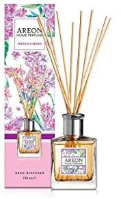 AREON French Garden Schilfrohr-Diffusor, 150 ml, klar mit silbernen Akzenten, inklusive 10 Rattan-Stimmstäbchen