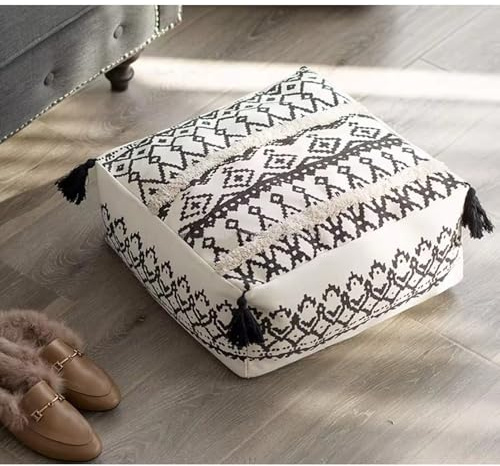MOCOFO Freizeit Kreativer Sofa-Hocker, moderner, minimalistischer Tatami-Boden-Futon-Matte, grober Stoff, Bedruckte Quaste, Pouf-Bezug (schwarz und weiß Stadt, 40 x 40 x 15 cm)