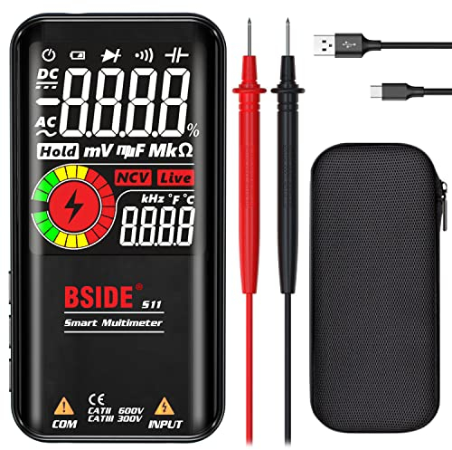 BSIDE Rechargeable Digital Multimeter Voltmeter Smart Electrical Tester Color LCD 3 Results Display 9999 Counts with Smart auto Mode Capacitance Hz Diode Duty Cycle Voltage Tester