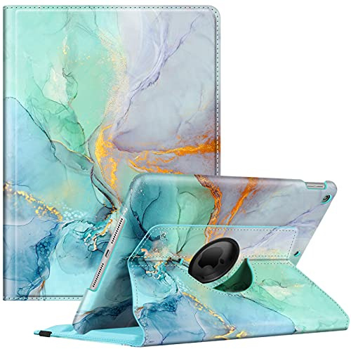 FINTIE Schutzhülle kompatibel mit iPad 10,2 Zoll 9./8./7. Generation (2021/2020/2019), 360 Grad drehbare Schutzhülle mit Eingabestiftfunktion, Marmor, Smaragd