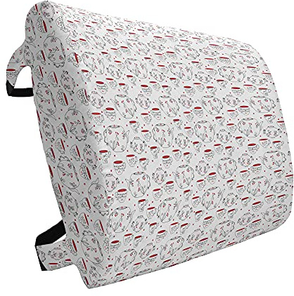 Ambesonne Tea Party Lumbar Back Support Pillow, Doodle Style Crockery Illustration of Floral Patterned Kettles and Cups, High Density Foam for Office Chairs Car Seats, 14 x 13, Red Black White