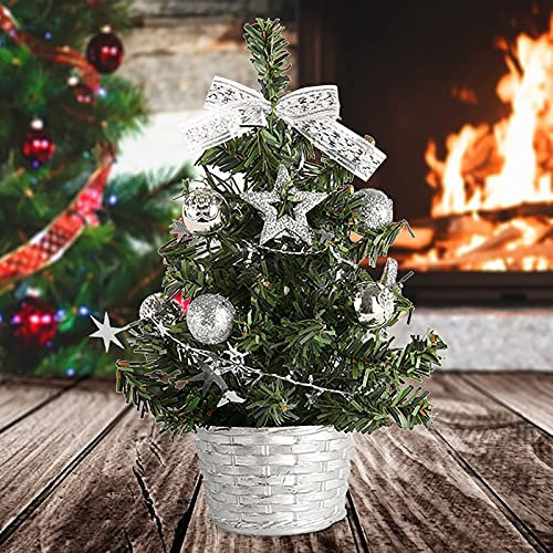 Glücksvogel Mini Weihnachtsbaum Künstlicher, 20CM Klein Weihnachtsbaum Christbaum Weihnachtsdeko Winter Schnee Tisch-Weihnachtsbaum DIY Handwerk für Beste Weihnachtszeit, Advent (Silber, 20CM)