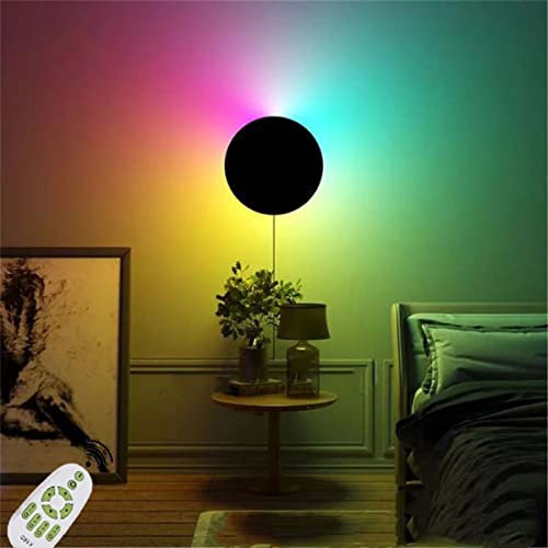 LED Wandlecuhte Innen Runde, RGB Wandlampe Mit Fernbedienung Stimmungslicht Bunt Dimmbar Wandbeleuchtung Schwarz Wandlicht Aluminium, Für Wohnzimmer Schlafzimmer Esszimmer Nachttisch Home Deco