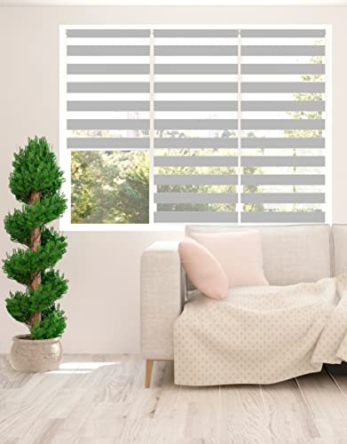 Zebra Blind - Day and Night Roller Blind, Aluminium Frame, Dual Layer Striped Fabric Modern Elegant Window Blind, Easy Clean, Light Control Privacy 145 cm Drop, Grey, (50cm Width)
