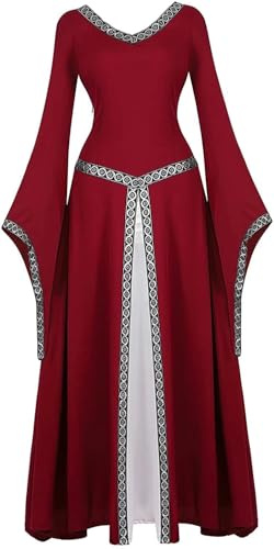 Josamogre Mittelalter Kleid Renaissance mit Trompetenärmel Party Kostüm bodenlang Vintage Retro Costume Cosplay Damen