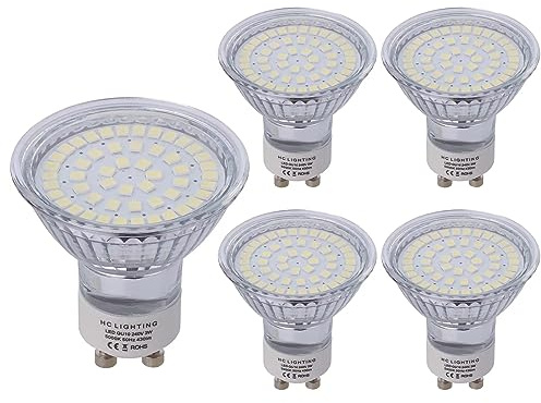 HCFEI LED GU10 Leuchtmittel, 3W Lampe Strahler Spot 400lm, KEIN FLACKERN, AC 100-240V, SMD LED Strahler 120° Classic Glas, Ersetzt 45W Halogenlampen (5er - Kaltweiß 5000K)