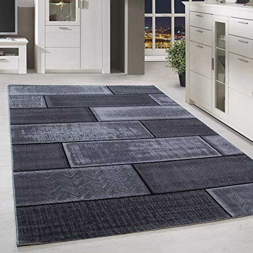 HomebyHome Teppich 280x370 cm Schwarz Kurzflor Steinmaur Design XXL Teppich für Wohnzimmer Schlafzimmer Flur Küche Esszimmer Kinderzimmer Pflegeleicht Weich