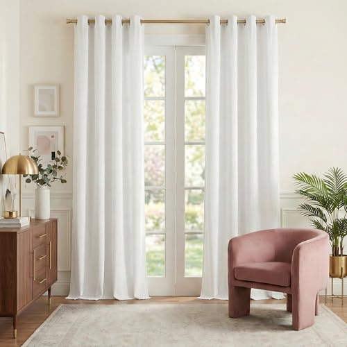 NICETOWN White Room Darkening Velvet Living Room Curtains 108 inch Long - Classic Style Clean Simple Super Soft Eyelet Top Drapes for Bedroom and Nursey(2 Pieces, 52 Wide by 108 Long)