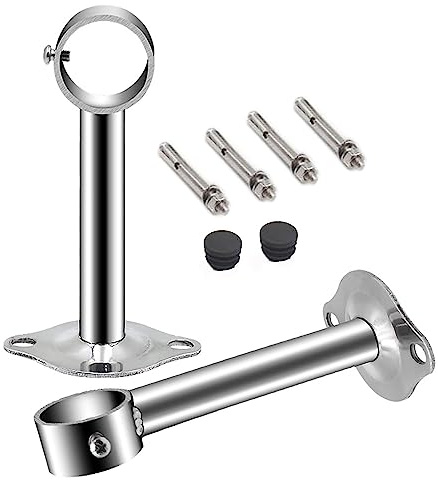 TA-VIGOR Wardrobe Pipe Bracket 25mm Dia, 2Pcs Ceiling Mounting Rail Rod 250mm Height, Shower Curtain Closet Wardrobe Rod Lever Support Holder Pipe Flange Socket