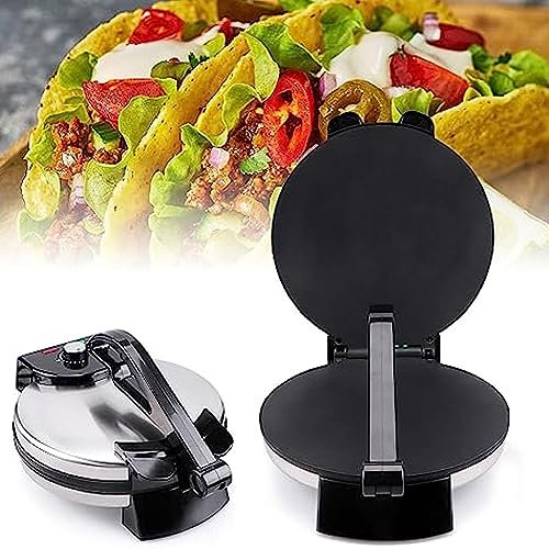 BOBVB Tortilla chapati Antiadherente, máquina de panqueques de 1800 W, máquina para Hacer Pita con indicador LED, calefacción de Doble Cara, máquina de Desayuno portátil, chapati/Tortilla fácilmente