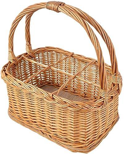 Creative Home Weidenkorb mit Henkel | Flaschenkorb 6 Flaschen | 33 x 23 x 36 cm (+/- 2 cm) | Flaschenträger mit Boden aus MDF-Platte | Naturbraun | Handgeflochten | Vielseitig einsetzbar