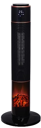 SHX PTC-Keramik-Heizlüfter mit Kamineffekt 2000W SHX21PTC2000KE – Heizlüfter mit Kamineffekt, 2000 Watt, oszillierend, Display, Fernbedienung, schwarz