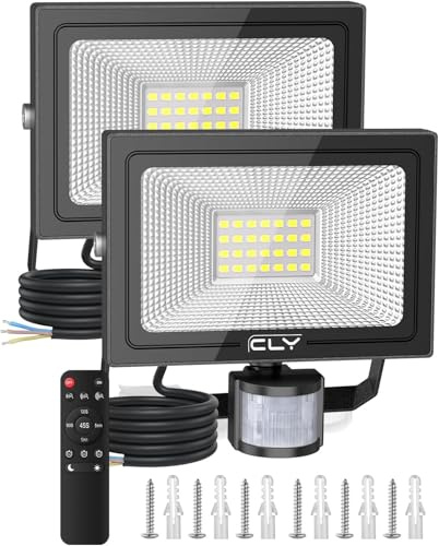 Cly 25W Security Lights Outdoor Motion Sensor Outside Light with Remote 2P | 2350 Lumen IP66 Waterproof 6500K Motion Sensor Flood Light, LED Outdoor Lights for Backyard, Garden, Doorway, Garage