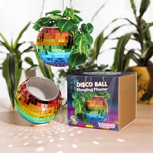 Bubblegum Stuff Hängender Übertopf mit Discokugel, Regenbogen-Edition, hängende Pflanzgefäße für Zimmerpflanzen, kugelförmige Blumentöpfe mit verspiegelter Außenseite, erhältlich in den Größen 15,2 cm