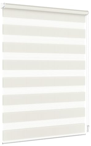 Jalousiescout Doppelrollo Klemmfix ohne Bohren & mit Bohren, 90x120cm Creme Rollo Fensterrollo lichtdurchlässig, Sonnenschutzrollo Zebrarollo für Fenster & Türen