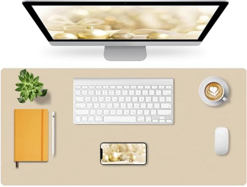 Sevenpers Schreibtischunterlage, 90x43cm office Mauspad aus Kunstleder,Multifunktionale Schreibtischmatte,Leicht zu Reinigen Tischunterlage für Laptop,PC,Home-office(Beige)