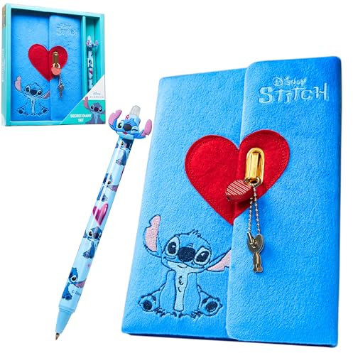 Disney Stitch A5 Secret Diary & Pen Set Skrivbordsmaterial Set Kontor eller Skolmaterial Journal & Kulspetspenna, Stygngåvor (Stygnlås)