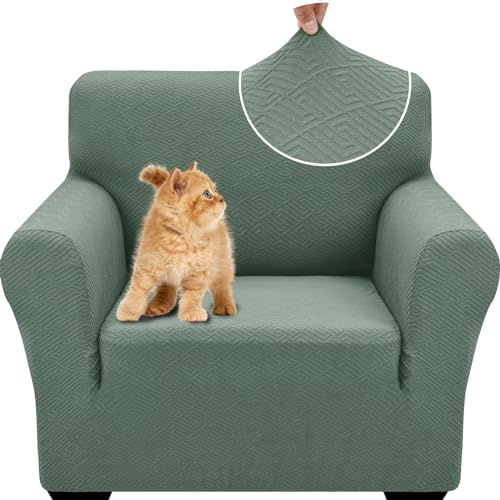 YSTELLAA Stretchigt Sofföverdrag Med Armstöd 1-Sit, Elastiskt Soffskydd Universell, Pet Soff Cover Töjbart Överdrag, Modernt Soffskydd Jacquard, Avtagbar Halkfri Fåtöljöverdrag, Ljusgrön