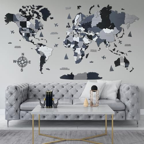 WoodLeo Mappamondo in legno (in italiano) - Decorazione murale in 3D - Dimensioni della mappa (M, L, XL) Idea regalo per ogni occasione - Arte da parete per la casa
