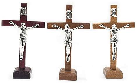 Navna 1 statue catholique chrétienne en bois pour décoration de la maison, crucifix sur pied, église, figurine religieuse de table