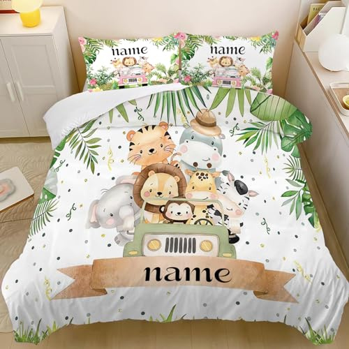 CHEFFS Baby Bettenset mit personalisiertem Wildtierdruck 135x200 cm | Individueller Namensdruck frei wählbar