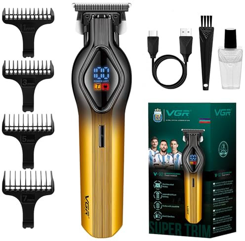 VGR Rasoio elettrico per barba da uomo, ricaricabile, 7000 giri/min, USB-C, batteria da 200 minuti, lame in ceramica, tagliacapelli senza fili, kit per la cura del viso maschile, tagliacapelli a testa