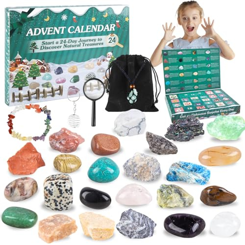 Calendrier de l'Avent 2025 Enfants Pierre Precieuse 24 Jours Noël Calendrier l'Avent- Cristaux Minéraux Calendrier de l 'avent Minéraux Calendrier Bijoux Cristaux Cadeau de Noël pour Garçons et Filles