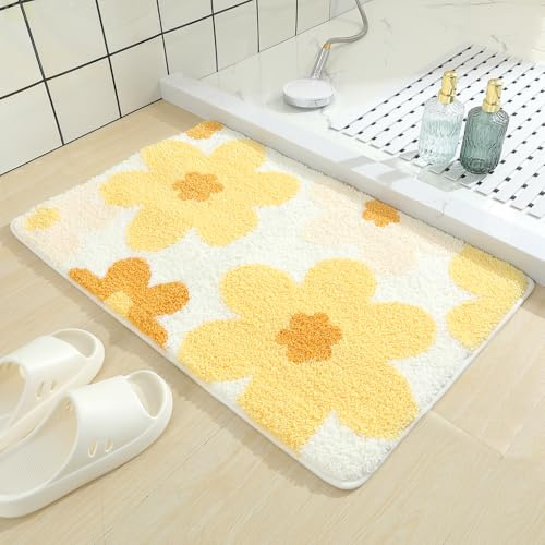 Molesun Niedliche Blumen Badematte 40x60cm, Weich, Saugfähig, Waschbar | Niedlicher Rutschfester Badvorleger, 100% Mikrofaser-Badematten, für Badezimmer Dusche Schlafzimmer Küche, Maschinenwaschbar