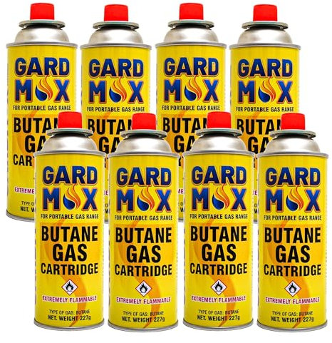 KMJ 8 Pack Butane Gas Canister– Premium Gas Canister for Camping Stove- Adjustable Camping Gas Canisters- Weed Burner Butane Gas - Camping Gas Canister for Cooking, BBQ etc (8 Pack)