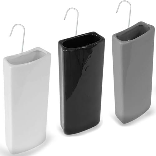 Paluplus Set 3 Evaporatori d'acqua per termosifoni in Ceramica, misura 8x4x19 cm, Umidificatore con motivo LUCIDO e gancio a forma di S, Colore Grigio, Bianco e Nero -2025