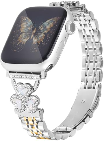 JOYOZY Gold and Silver Bands Compatible with Apple Watch Band (42mm Series 10) 41mm 40mm 38mm,Fancy Sparkle Elegant Metal Replacement Wristband Strap for Iwatch Bands Series 10/9/8/7/6/5/4/3/2/1/SE