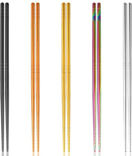 5 Paar Wiederverwendbare Essstäbchen, Essstäbchen Edelstahl, Essstäbchen Spülmaschinenfest Edelstahl, Stäbchen Zum Essen, Japanisches Chinesisches Koreanisches Essstäbchen(5 Farben)