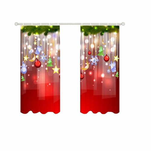 Tende rosse in poliestere – 2 pannelli per tende natalizie semi-ombreggiate per finestra | Crea un'atmosfera natalizia – Decorazione per di Natale, decorazioni per feste e celebrazioni da