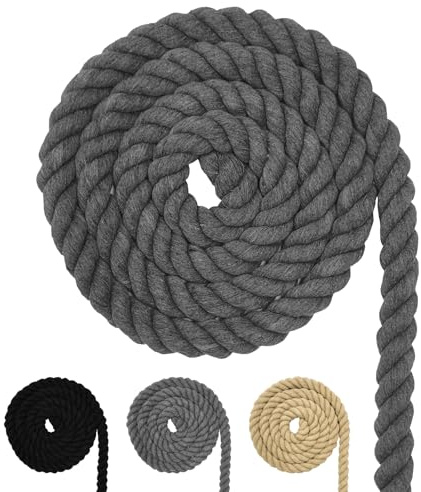 Corda di cotone, filo per macramè, varie misure, corda di cotone per lavori fai-da-te, regali (grigio, 20 mm (10 m))