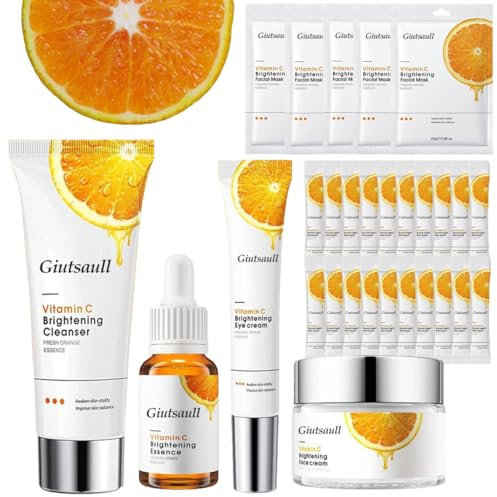 Kit per la Cura della Pelle Vitamina C, 29 Pezzi Set illuminante alla Vitamina C con Siero, Detergente, Crema, Contorno Occhi, Maschera, Set di Creme Regalo per Donna, per Adolescenti e Donne