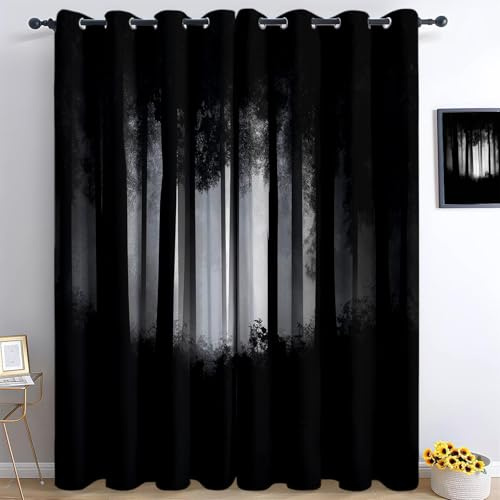 Rideau Occultant Style d'horreur, Draperies Thermique RéDuction du Bruit Forêt Sombre pour Chambre Salon Lot de 2 75L x 166H cm Rideaux et Draperies Anti Froid IntéRieurs